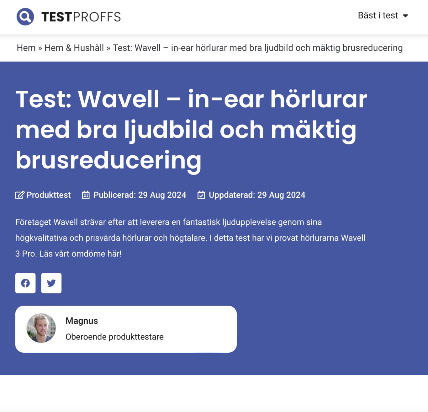 Wavell Hörlurar Excel i Tester